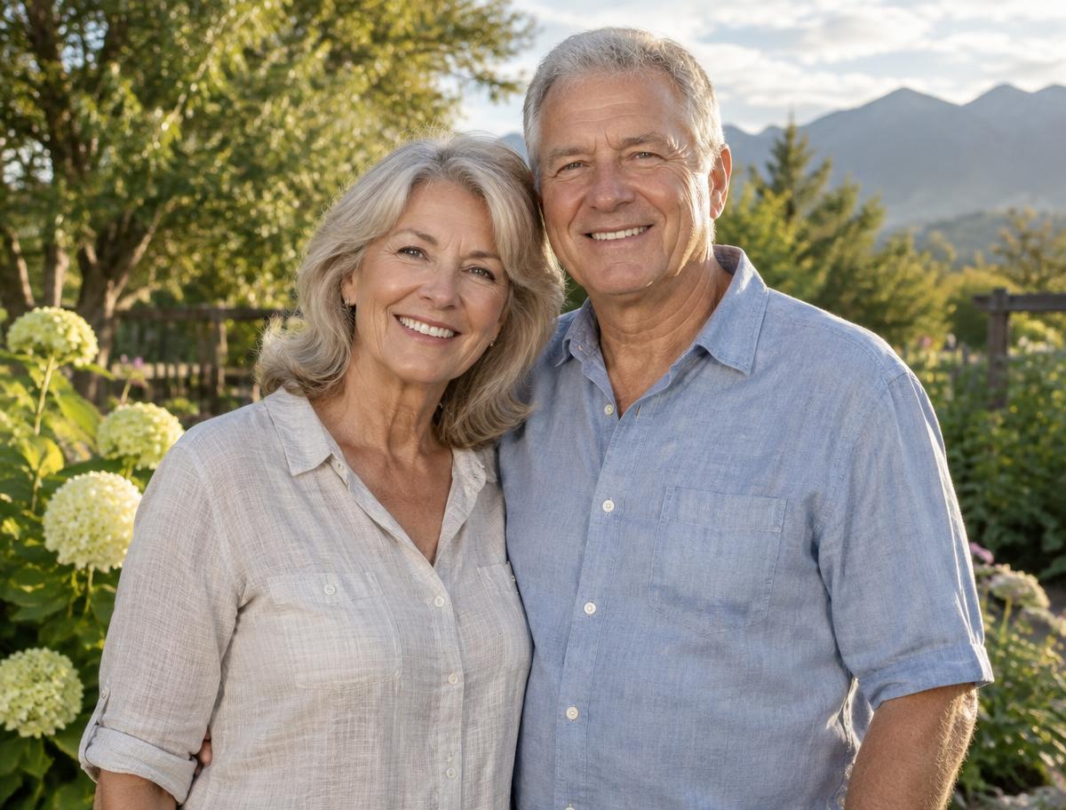 Older couple enjoying time together in their garden